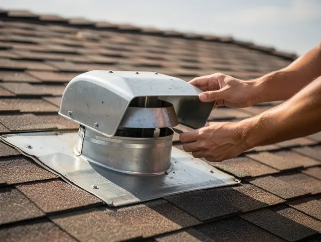 Hartford Dryer Vent Cleaning certified technician safely cleaning a roof-mounted dryer vent in Hartford