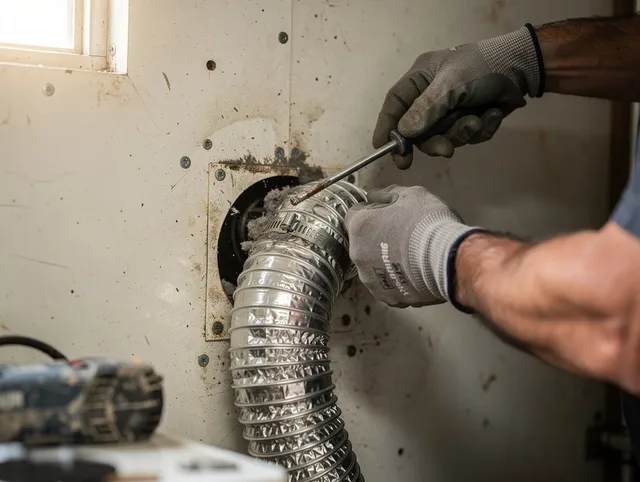 Hartford Dryer Vent Cleaning technician performing precise dryer vent hose installation in Hartford